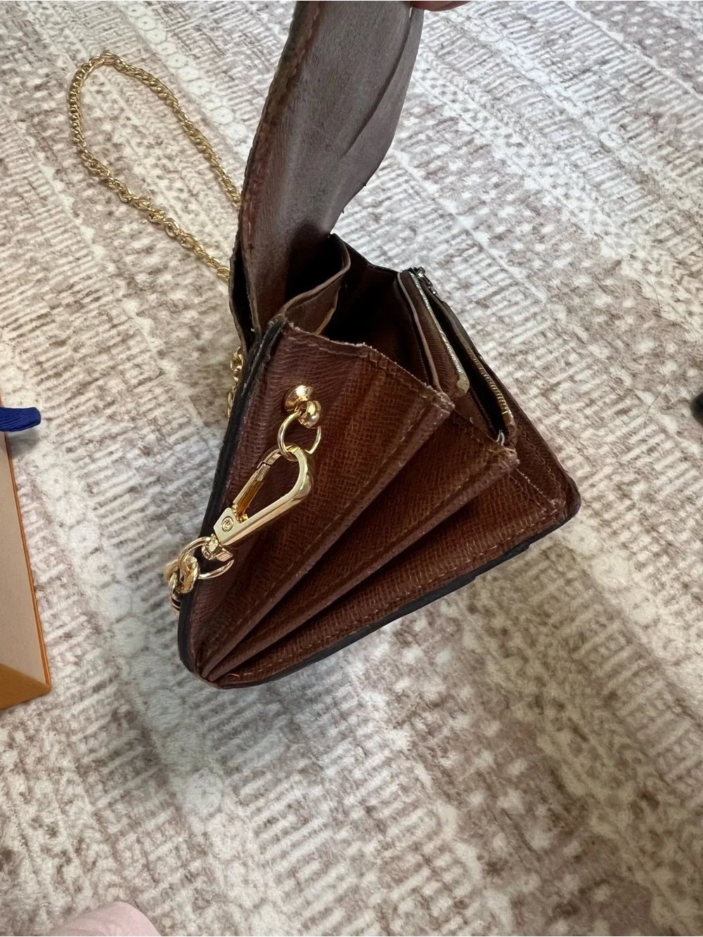 Louis Vuitton Monogram Canvas Chain Crossbody in Brown with Gold Hardware